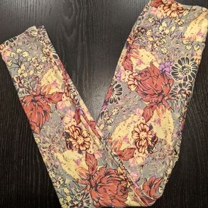 NEW Lularoe floral leggings OS yellow grey - Never Worn!
